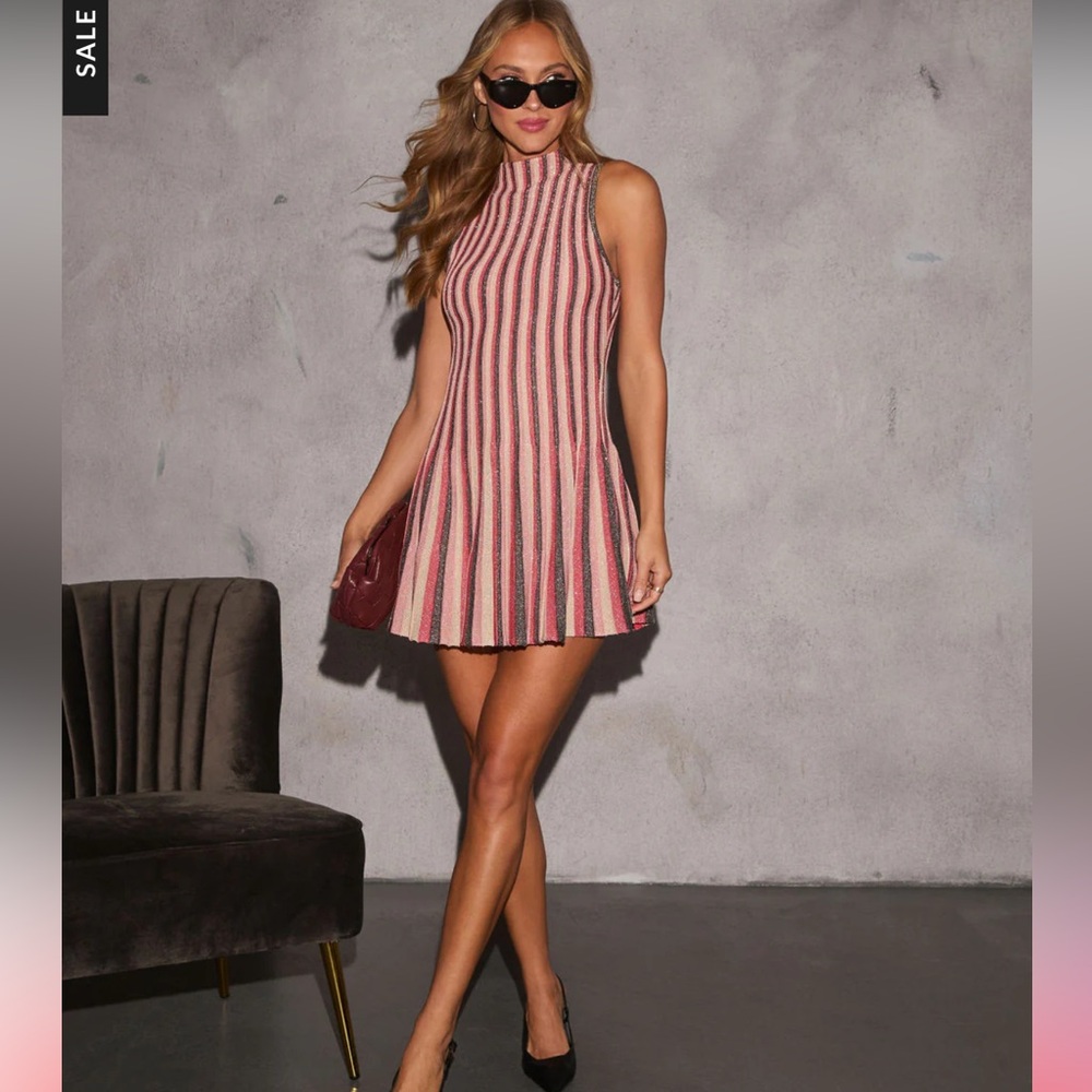VICI Collection Lalita Striped Lurex Mockneck Mini Dress